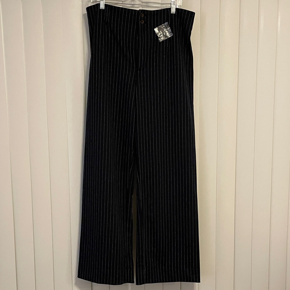 NWT Lauren Conrad Wide Leg High Rise Black Pinstripe Trousers 16 Long
